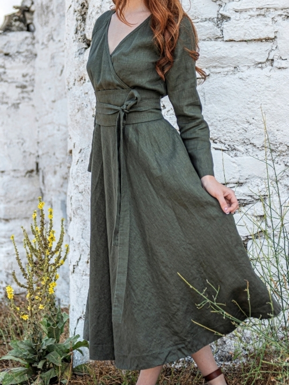 Handsewn Heavyweight Midi Linen Wrap Style Dress Made By VisibleArt On Etsy S: M - Picture 5 of 16